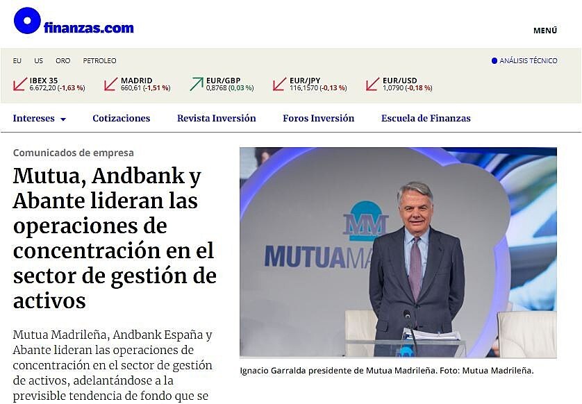 Mutua, Andbank y Abante lideran las operaciones de concentracin en el sector de gestin de activos